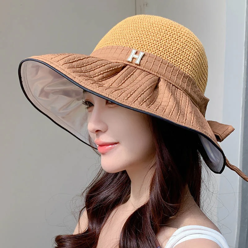 Protection Hat Mesh Breathable Big Brim Sun SpringSummer Female Letters Standard Plaid Color Plastic