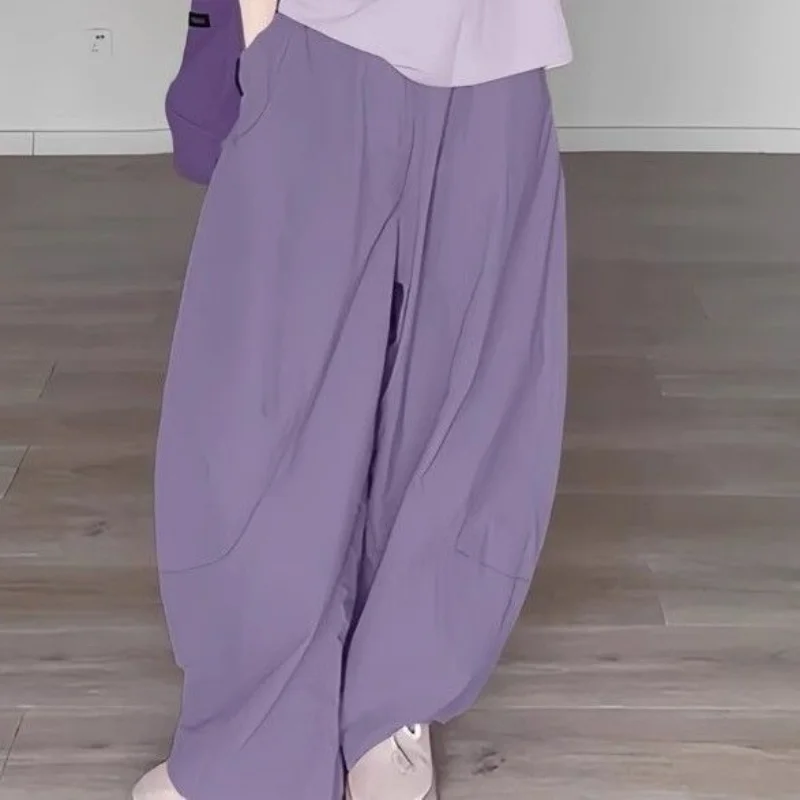 Summer New Fashion O-Neck Sweet Colorful Loose Short Sleeve T-shirt Dopamine Color Set Elastic High Waist Pocket Wide Leg Pants