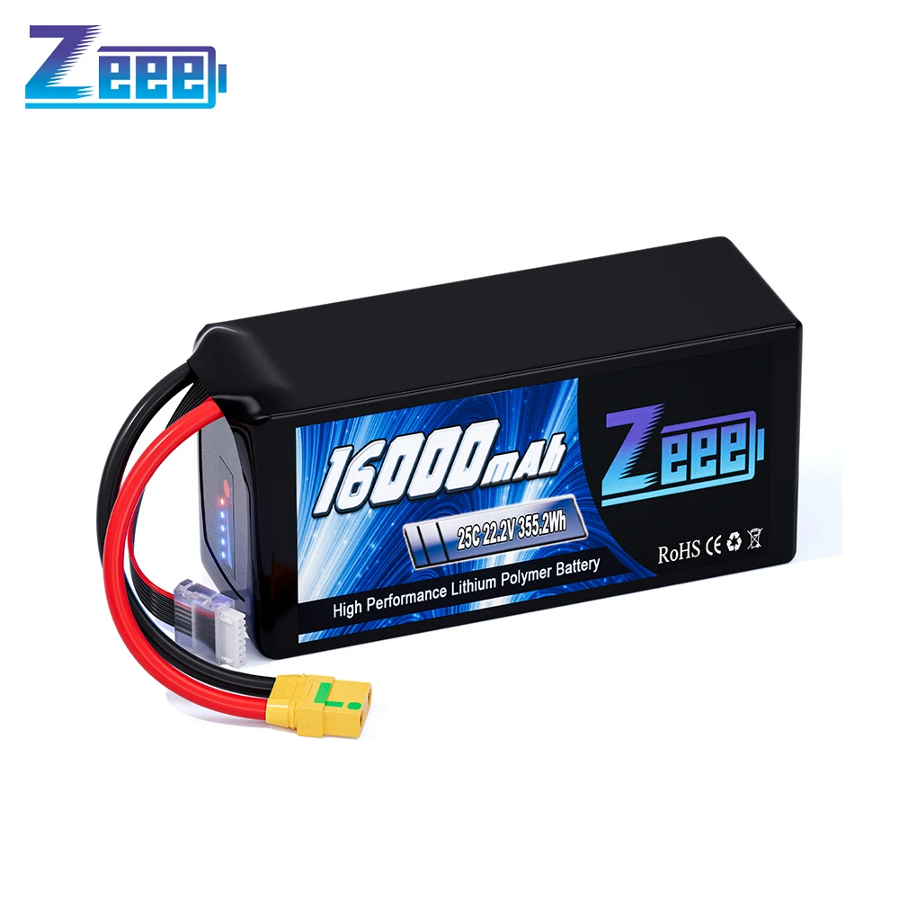 Zeee 6S 16000mAh FPV Drone Lipo Battery 22.2V 25C with Electric Charge Display XT60-S Plug UAV Airplane Helicopter RC Car Parts