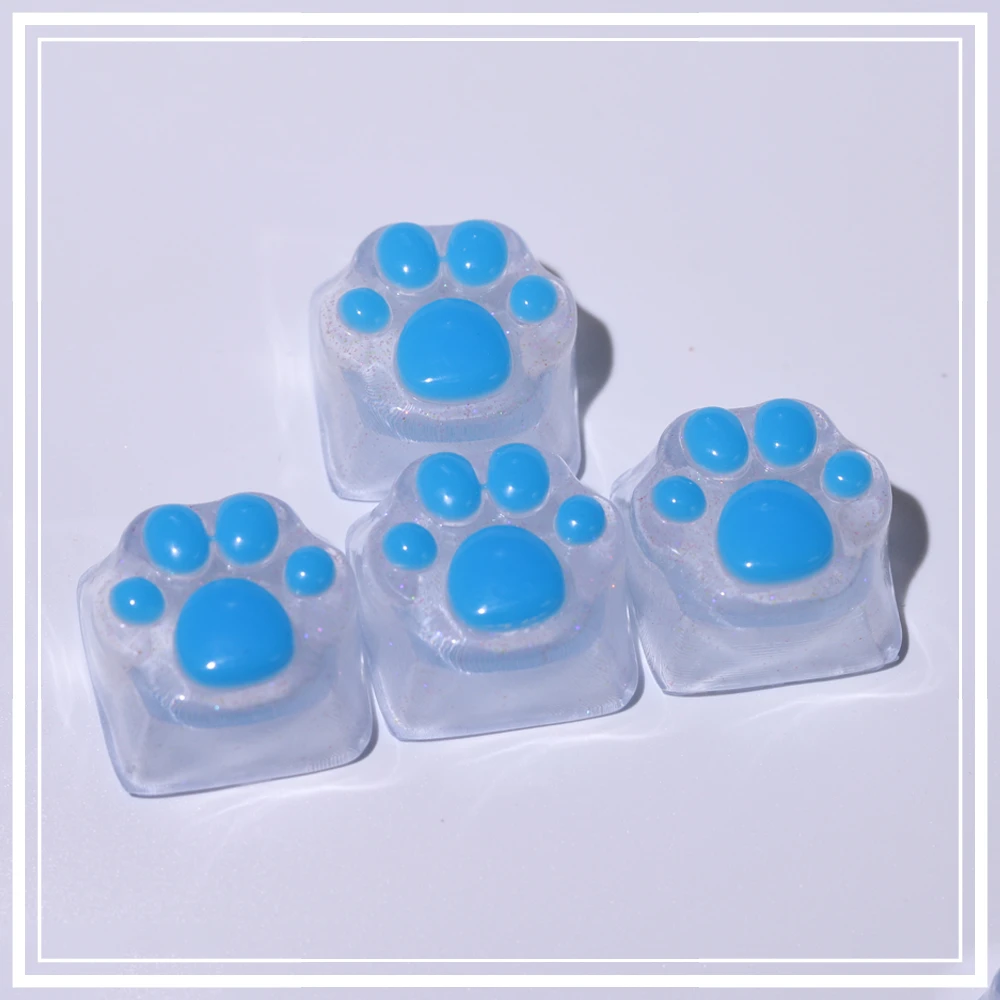 Purple Translucent Cat Paw Anime Keycap with Backlit RGB - Cute Kawaii Pink Cyan Custom ESC & WASD Cap