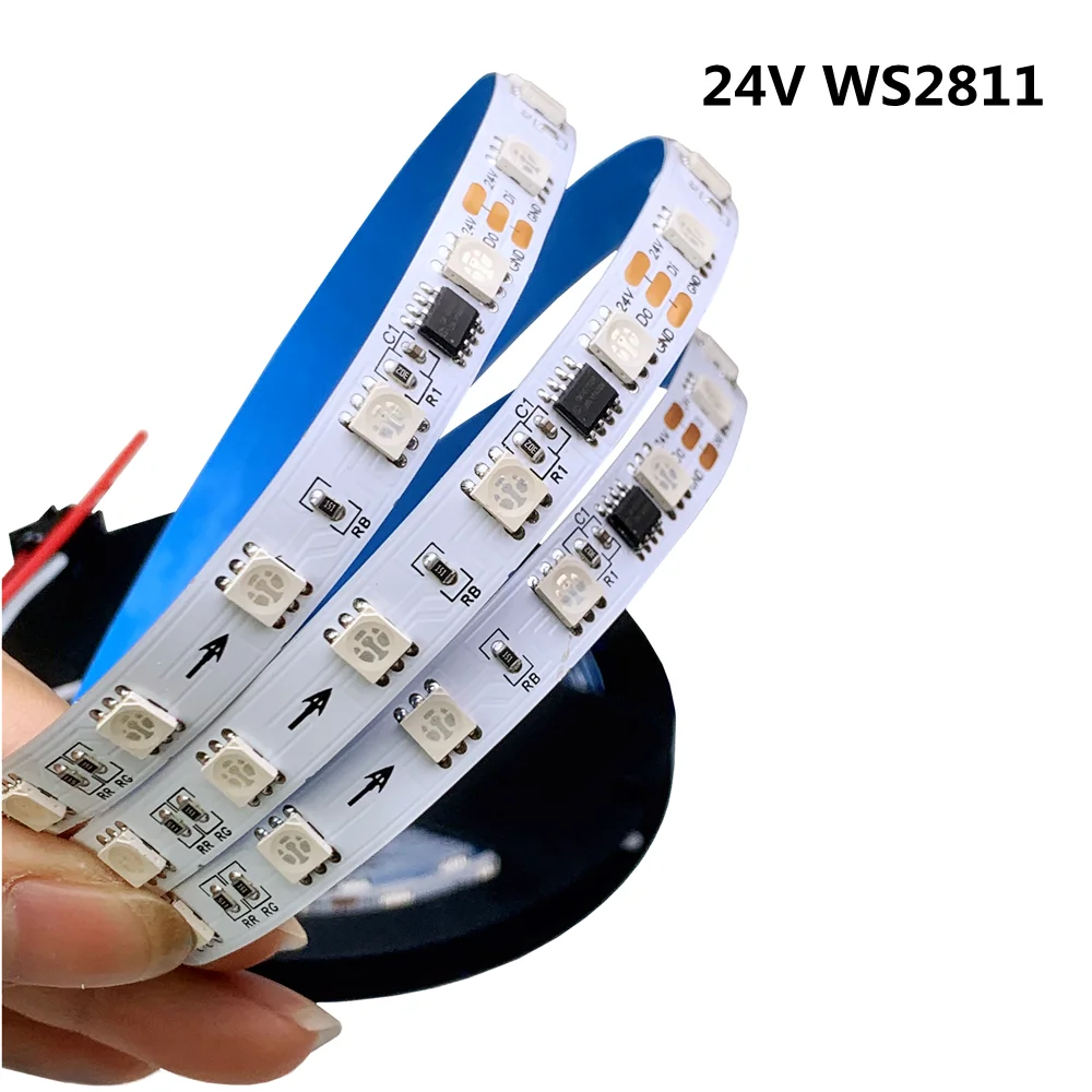 

24V WS2811 RGB Led Strip Light 5050 SMD Addressable 60LEDs/M External 1 IC Control 6 Leds Pixel Tape IP30 65 67 White Black PCB