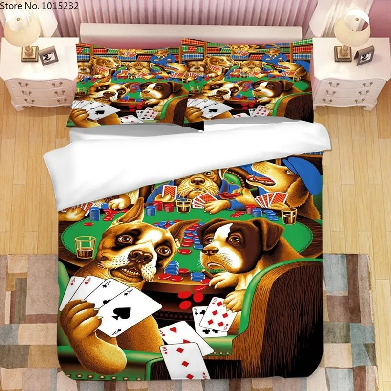 

2023 New Poker Dog 3D Printed Bedding Set Duvet Covers Pillowcases Comforter Bedding Set Bedclothes Bed Linen