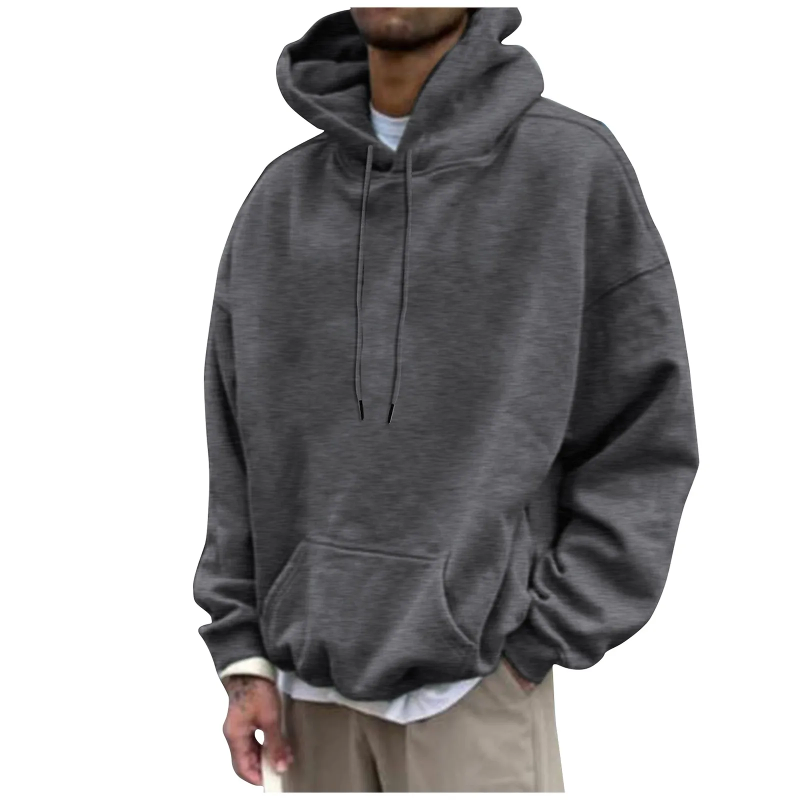 

Men’S Hooded Sweatshirt Autumn Winter Loose Trendy Casual Solid Pullovers Tops Fashion Simple Versatile Sweatshirt Streetwear
