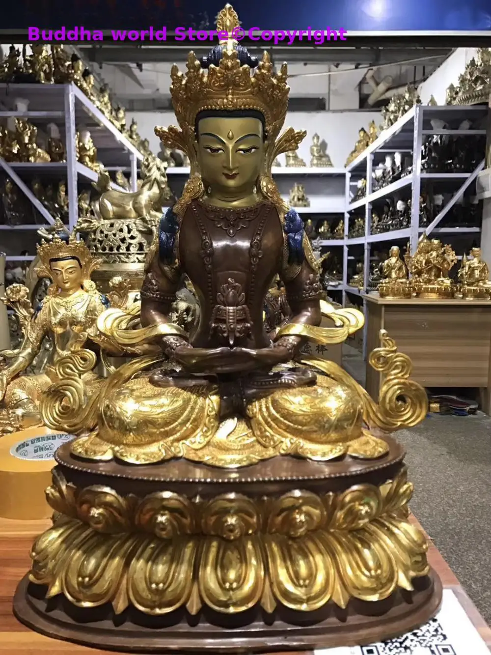 

Large 46CM Huge # High-grade quality gilding gold Buddha statue HOME family Temple Tibet Nepal Lotus Amitayus Tathagata Buddha