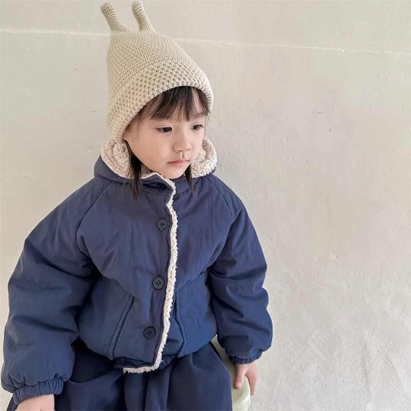 

Girls Parkas Top 2023 Childrens Autumn and Winter Children Korean Fashion Style Lamb Wool Padded Girls Coat Padded Parkas Top