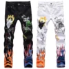 High Elastic Slim Fit 3D Color Printing Black White Pants Skeleton Graffiti Street Chaopai Men's Jeans 1