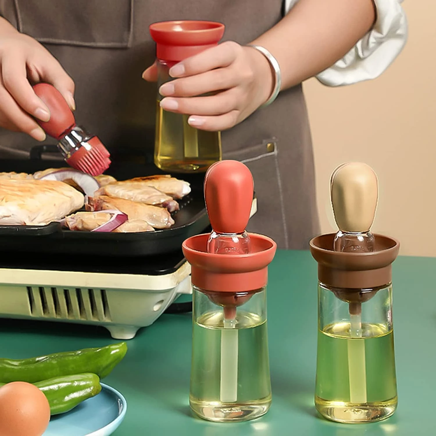 Olive Oil Dispenser Bottle,oil With Silicone Brush,wide Opening
