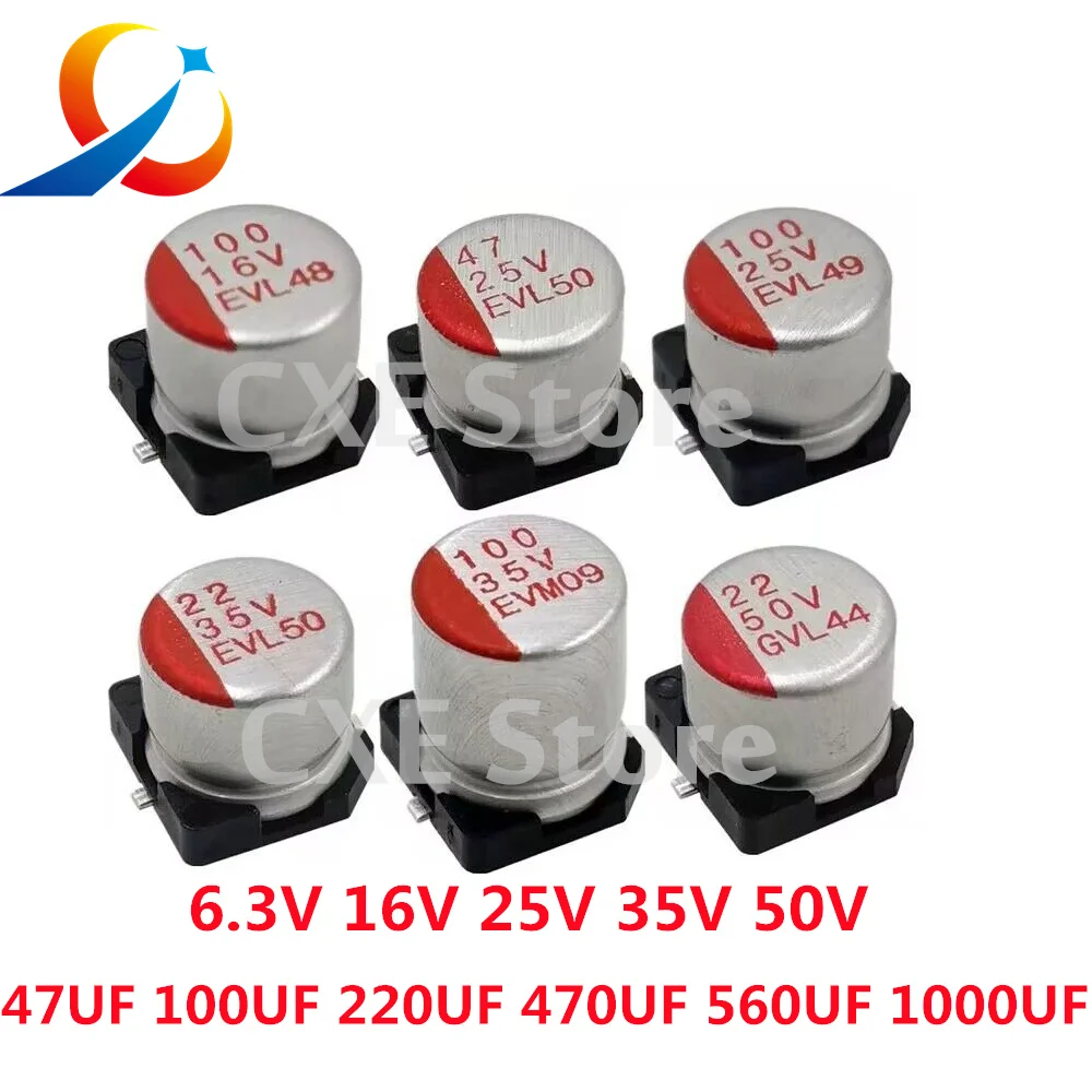 Condensador electrolítico de aluminio SMD, 6,3 V, 10V, 16V, 25V, 35V