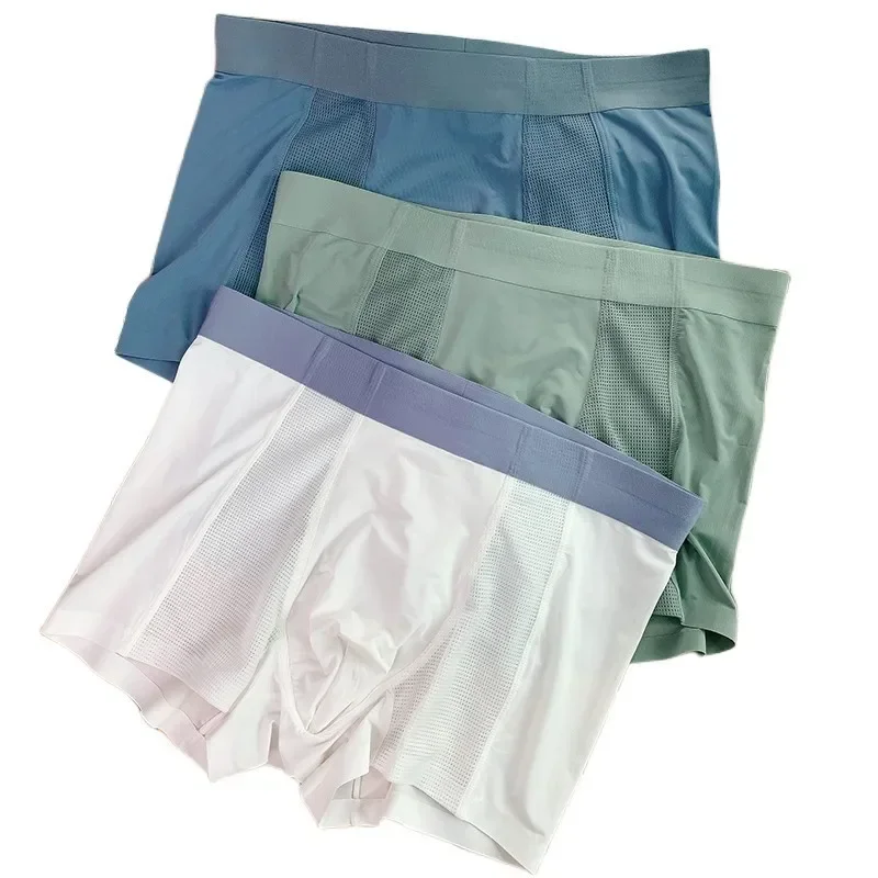 

Seamless Breathing Pants Underwear Men's Ice Silk Air Conditioning Pants Mid-waist Thousand Holes Breathable Boxers Cool Boxers