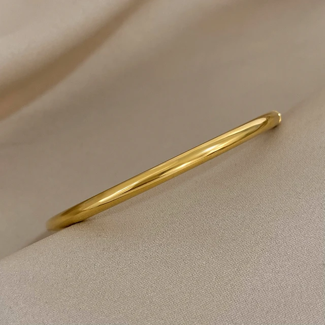 Greatera Waterproof Polished Stainless Steel Cuff Bracelet Bangles for Women Gold Plated Smooth Metal Openable Bracelets Jewelry 5