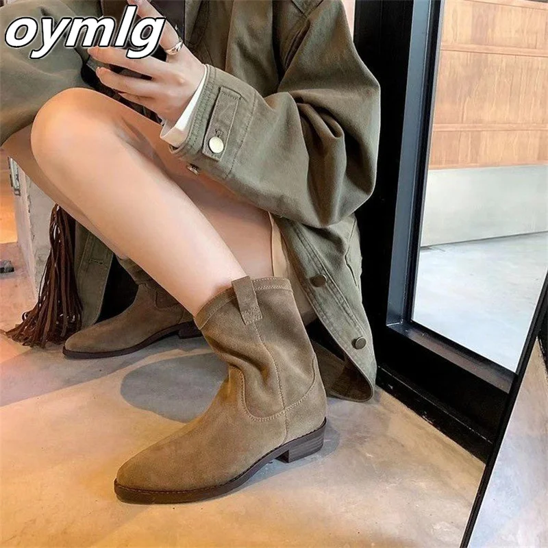 

Pointed toe low heel mid barrel western Cowboy boot children's new sleeve vintage short boots cavalry boots in winter 2023