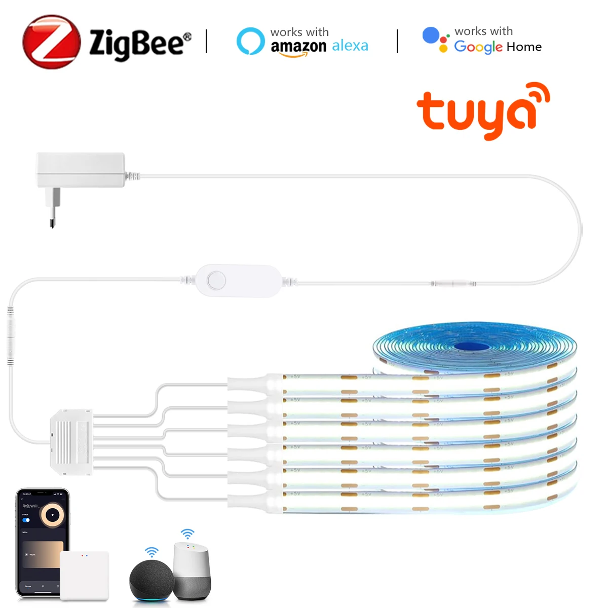지그비 스위치 스마트 홈 캐비닛 COB LED 스트립 라이트 투야 알렉사 디밍 가능 책장 옷장 벽등 1-2M 스마트 와이파이 테이프