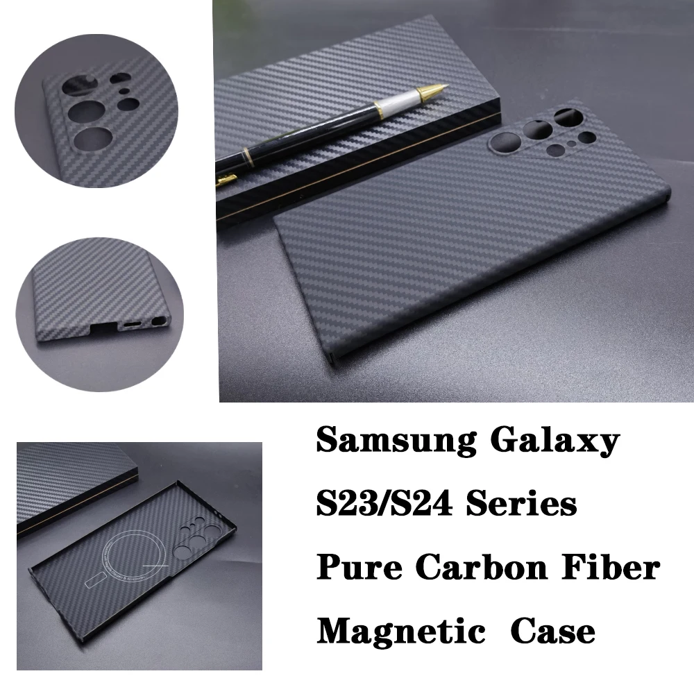 Kevlar Magnetic Pure Carbon Fiber Case For Samsung Galaxy S23 S24 Ultra Plus Commercial Aramid Fiber Shockproof Cover