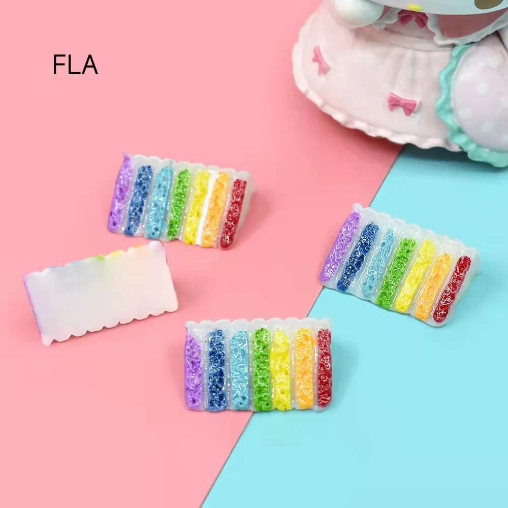 

8PCS Rainbow Cake Charms Kawaii Miniature Fairy Garden Resin Table Decor Artificial Food Pendants Jewelry Making Accessory