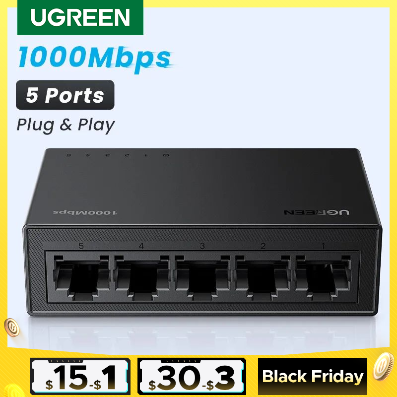 UGREEN Ethernet Switch 1000Mbps Mini Network Expension 5/8Ports All Gigabit for Router Lan Hub Full/Half Duplex Plug and Play