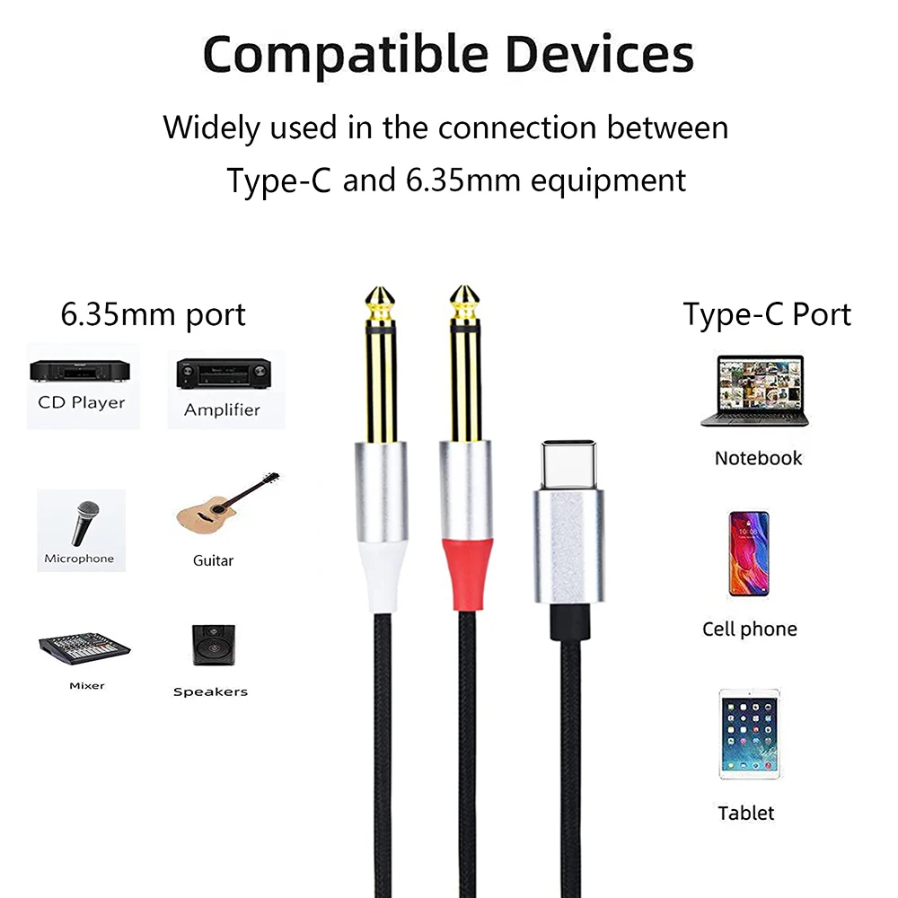 USB C 6.35mm й ̺ Y й, CŸ  6.35mm 1/4 ġ TS  ڵ, º Ʈ ȭ 