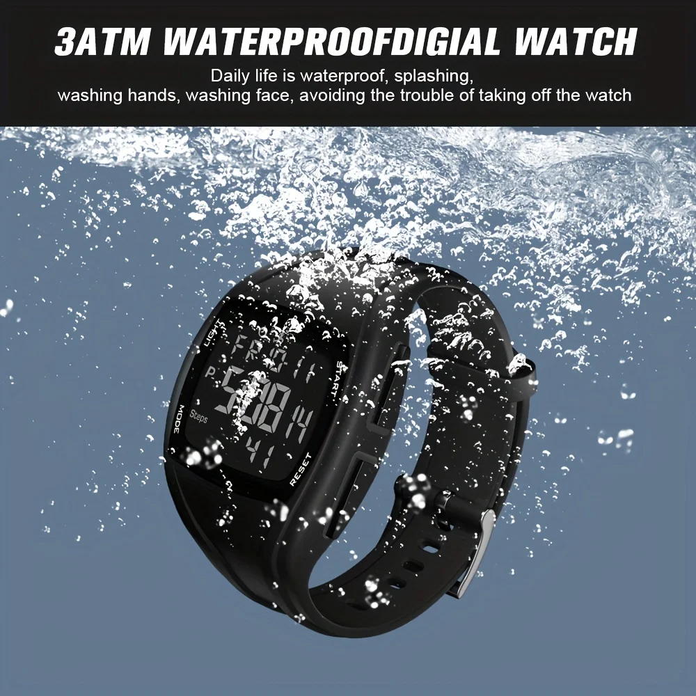 Men's Digital Watch, Outdoors Sports Waterproof Electronic Watches with LED Backlight 5D Pedometer Countdown Stopwatch Stopwatch 4