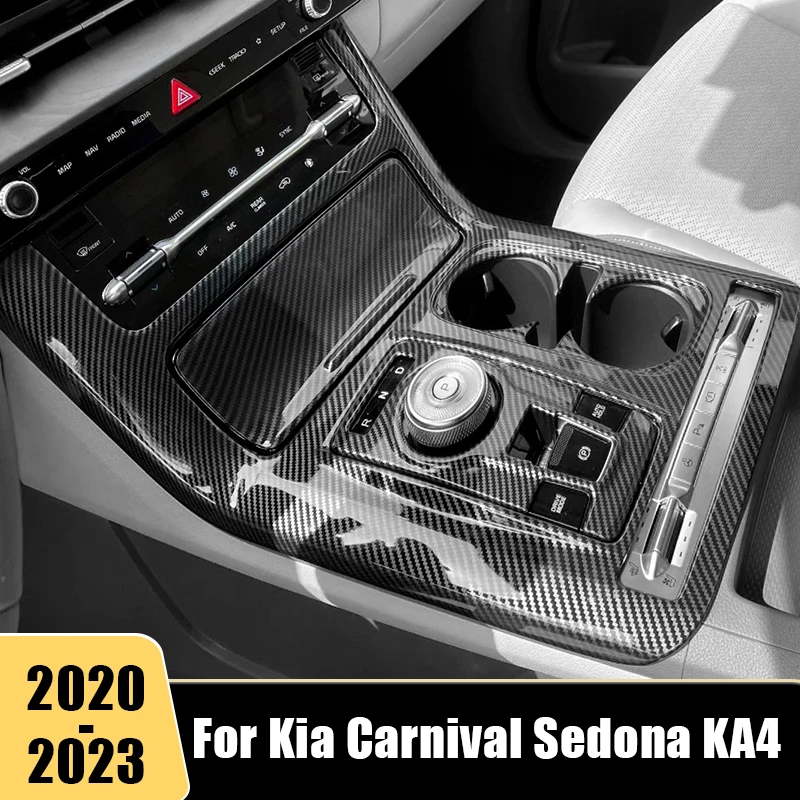 

Carbon fiber Car Gear Shift Box Panel Cover Auto Trim Frame Interior Accessories For Kia Carnival Sedona KA4 2020 2021 2022 2023