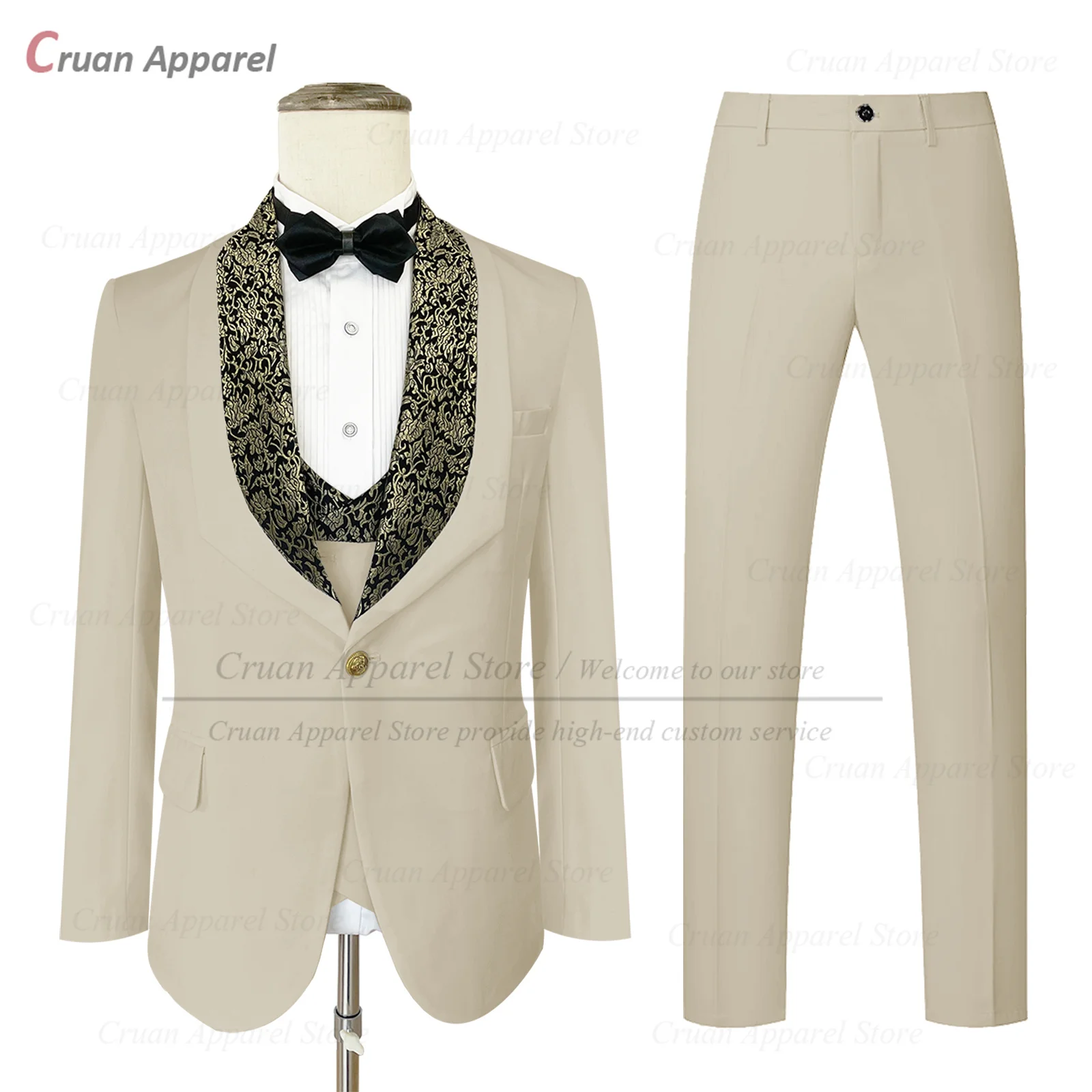 Formal Men Suit Sets Wedding Party Groomsman Tailor-made Elegant Blazer Vest Pants 3 Pieces Fashion Banquet Male Classic Outfits