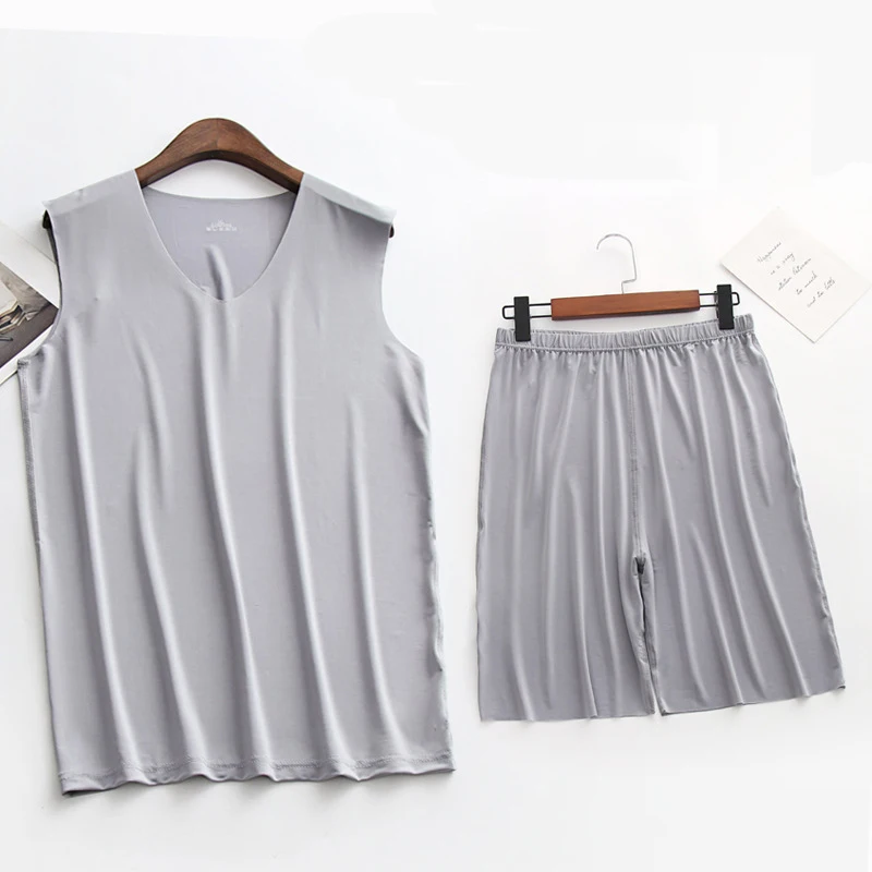 Summer Men's Pajamas Suit Thin Ice Home Clothes Traceless Sleeveless Vest Shorts Men's V-neck Casual Summer Clothes