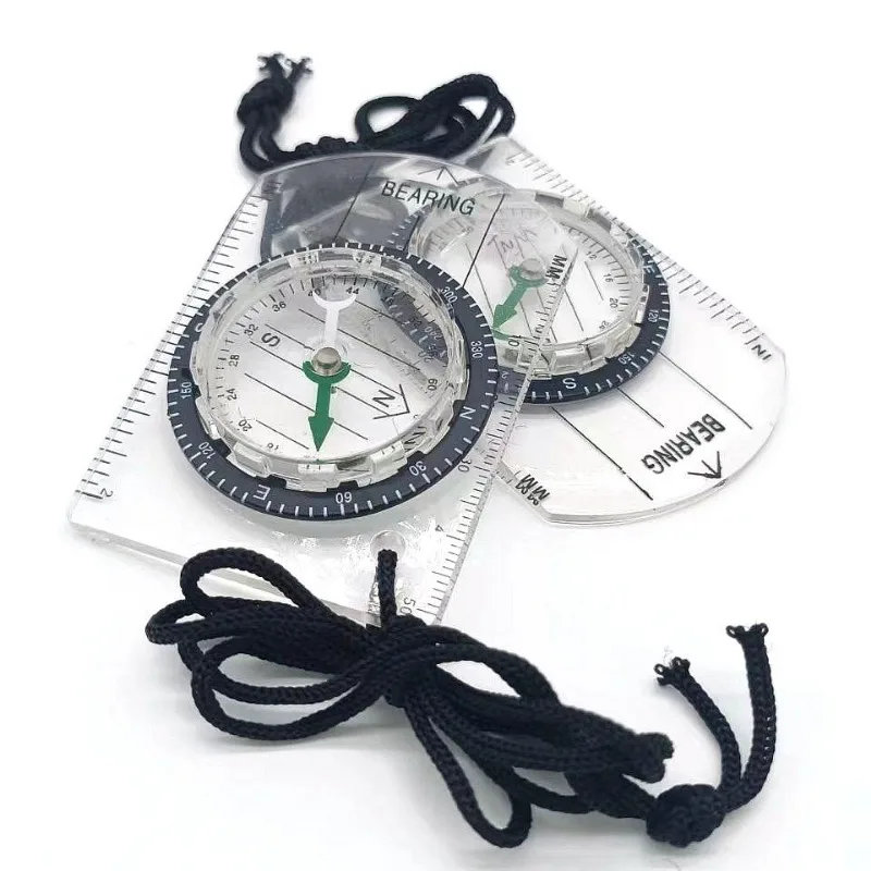 1pc Outdoor Transparent Compass Survival Tools Mini Travel Motion Scale Camp Hanging Rope Acrylic Map Proportional Ruler Hike CN 6