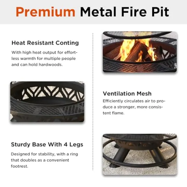 Red Mountain Valley 47 Outdoor Fire Pit with Adjustable Grill 2-in-1 Large Wood Burning Round FirePits for Patio and Backyard D 4