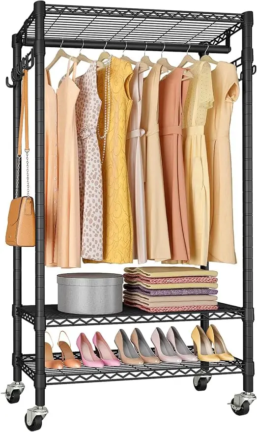 

VIPEK R1 Rolling Garment Rack Heavy Duty Clothes Rack for Hanging Clothes Portable Closet Wardrobe with Wheels and Side Hooks