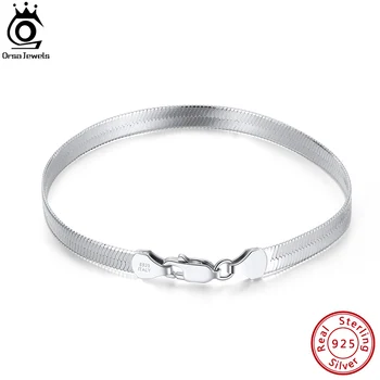 ORSA 보석 925 스털링 실버 펑크 3mm/4.5mm 유연한 플랫 헤링본 체인 팔찌 여성 남성 패션 보석 SB107