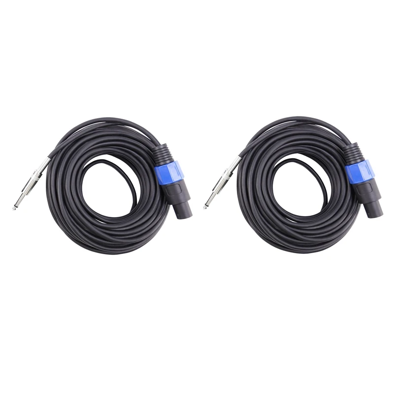 2 Pack 50 Ft Speakon To 1/4 Inch Male Speaker Cables 12 Gauge AWG Wire