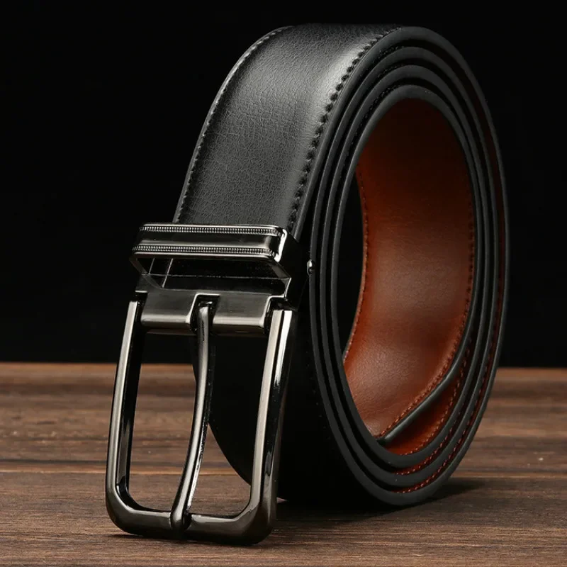 

Genuine Leather Belts High Quality Cowhide Men Pin Buckle Jeans Waistband Male Black Brown Two Sides Color Belt Ceinture