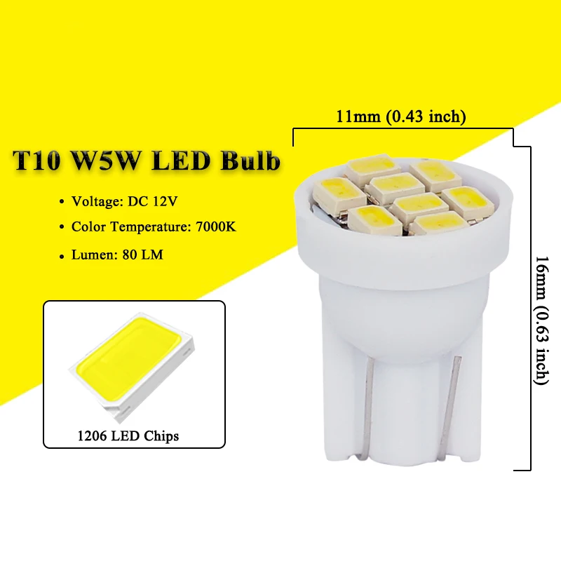 New 2x T10 5W5 W5W LED Bulbs Car Interior Dome Reading Light 12V 7500K 6SMD  Auto Wedge Side Clearance Lamp Silicone Waterproof White From Skywhite,  $0.25