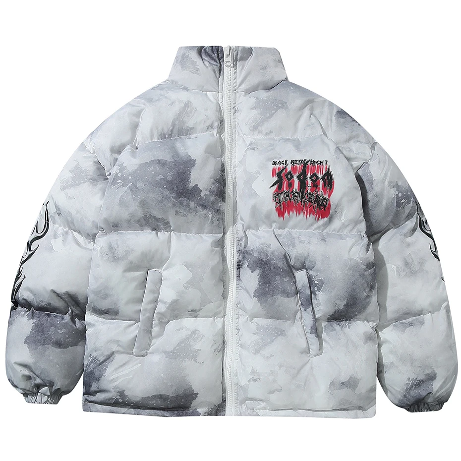 Oversized Hip Hop Parkas Padded Puffer Jacket Men Winter Warm Coat Letter Graphic Tie Dye Streetwear Jackets Y2K Parkas Coats 4