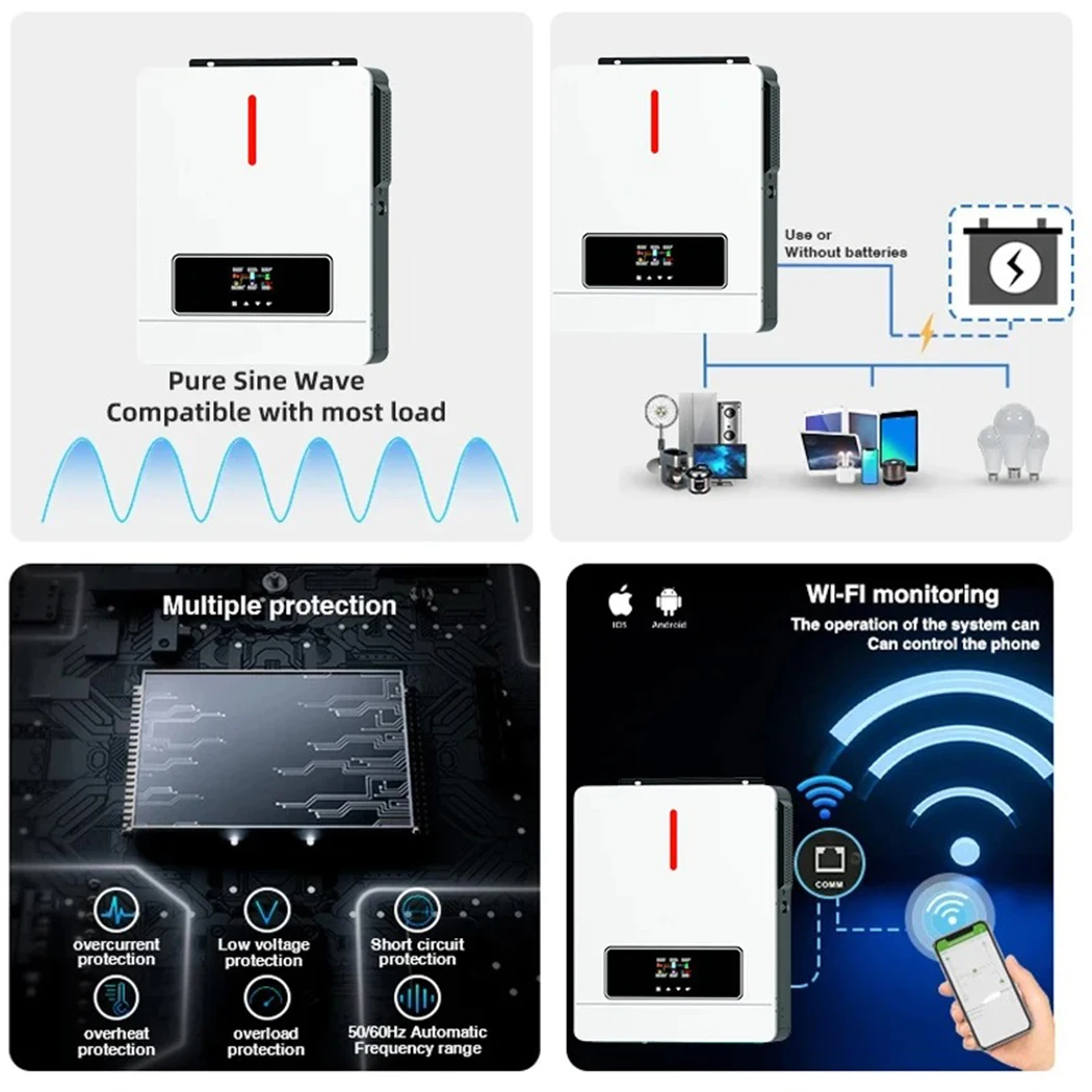 ECGSOLAX 4200W 24V 하이브리드 태양광 인버터 120A 내장형 MPPT 태양광 컨트롤러 24VDC 오프그리드 인버터 충전기 순수 사인파