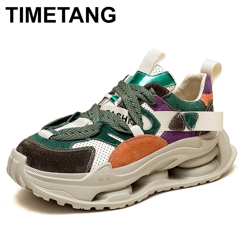

Autuspin Handmade Genuine Leather Women Sneakers Spring Summer Outdoor Leisure Students Lace-Up Sports Shoes Office Lady Size 40