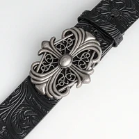 Ceinture rétro pour hommes, Style bohème, Chic, en cuir PU noir, mode Vintage, boucle creuse, Style Punk Rock Y2K, pour hommes et femmes 3