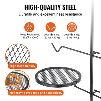 VEVOR Swivel Campfire Grill, Portable Fire Pit Grill Grate,360° Adjustable Open Fire Outdoor Cooking Equipment, for Camping BBQ 3