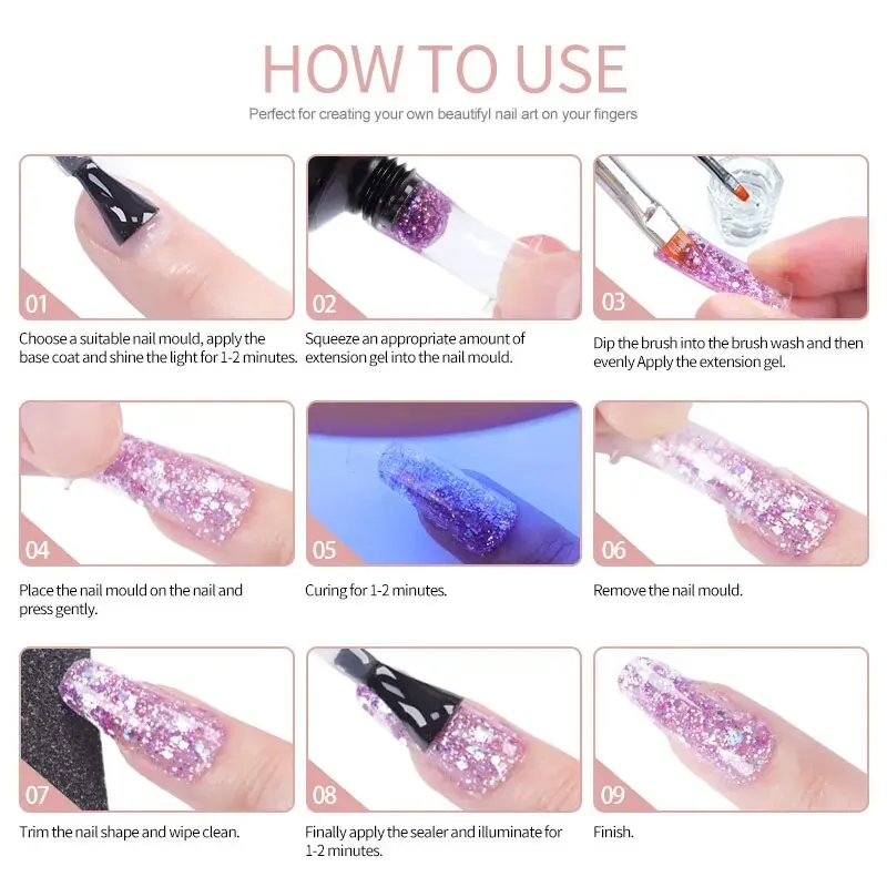 MOSKANY Nail Extension Gel Set 15ml French Quick Prolong Finger Extend Mold Manicure Kit Long Lasting Construction Crystal Gel 5