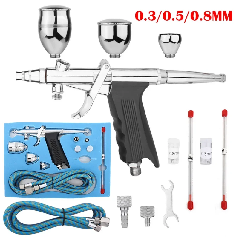 

0.3mm 0.5mm 0.8mm Airbrush with Accessories Kit, All-Purpose Precision Fixed Dual-Action Trigger Gravity Feed Air Brush Painting