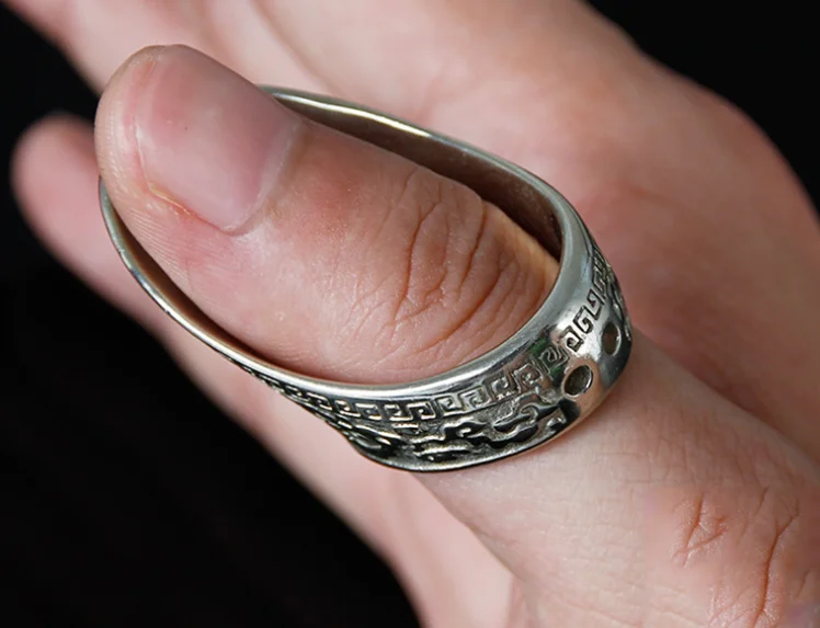 New Engraved Archery Thumb Tibetan Silver Banzhi Ring Archery Gear Protection Banzhi