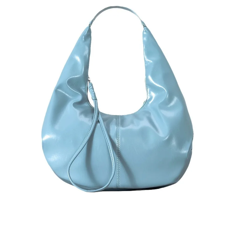 Soft Leather Crescent Shaped Underarm Bag for Ladies with Large Capacity Dumpling Bags Popular Shoulder Bag Retro Motorcycle Bag