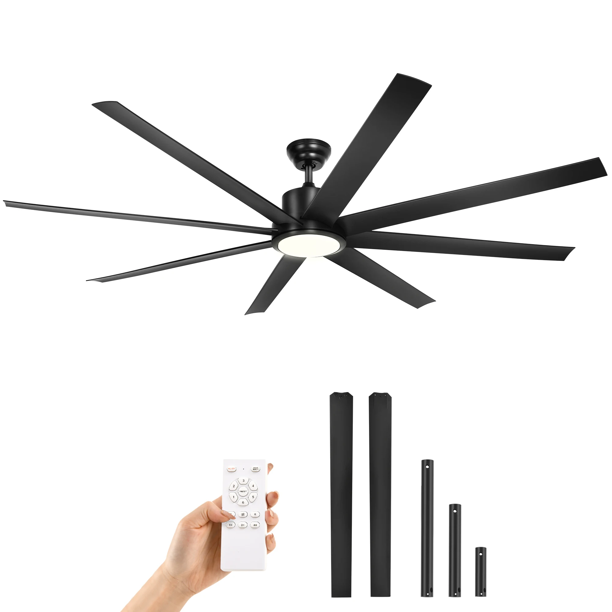 72" Modern Ceiling Fan Reversible 6 Speeds Quiet Motor w/ Light & Remote Control