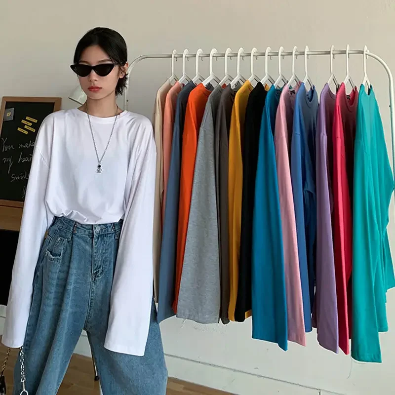 여성용 순색 긴팔 티셔츠, 루즈한 다용도 학생복, 여성용 상의, 용수철 시즌