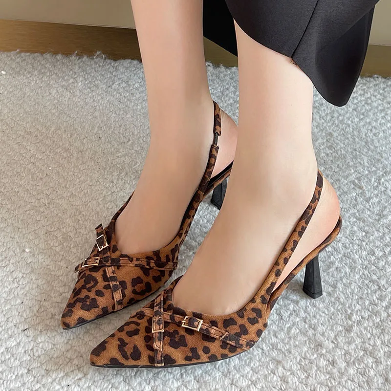 Fashion Pointed Toe Footwear Pumps Ladies High Heels Shoes Female Slingbacks Women Medium Heels Shoes Sandals Big Size 43 5
