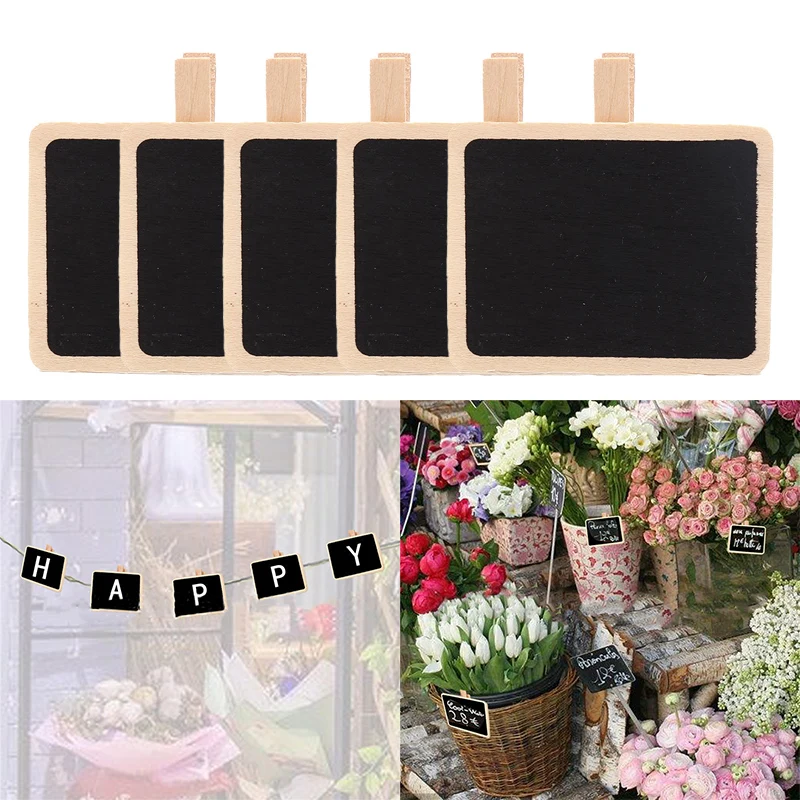 10 Pezzi Mini Lavagnette in Legno con Clip per Messaggi e Note, Decorazione per Casa e Negozio - immagine 6