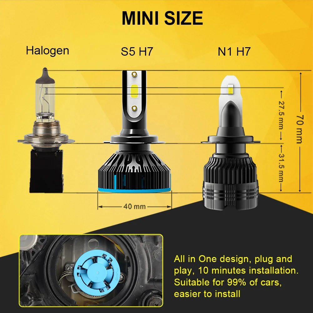 20000LM H7 H4 H11 LED  Ʈ, 60W H1 9005 HB3 9006 HB4 9012 ͺ  6000K  ڵ Ȱ  ڵ ׼