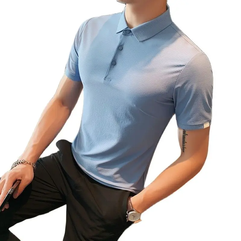 

2022 New M-4XL Casual Lapel Solid Color Summer Slim Thin POLO Shirt Short Sleeve Fashion Half Sleeve T-Shirt