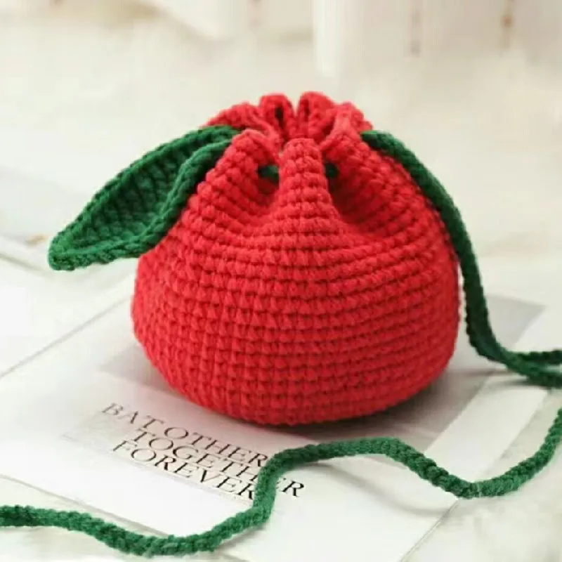 2pcs/Handmade crochet cute orange bag, mobile phone bag, fruit bag, zero wallet, card bag, key bag, crossbody bag, shoulder bag,