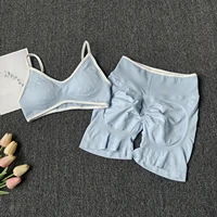 Peach Buttock Yoga Suit Women Gym Seamless Suspender Gathering Bra High Waist Hip Lifting Belly Tightening Shorts Fitness Set - Image 6