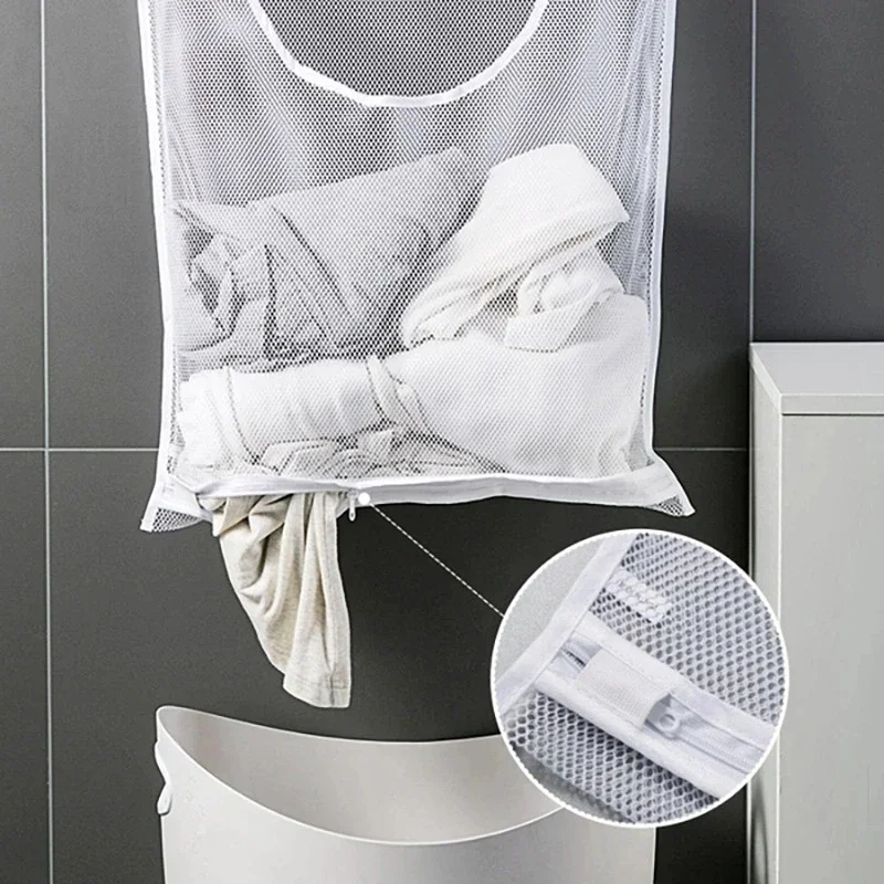 Collapsible Mesh Laundry Basket and Wall-Mounted Storage Organizer