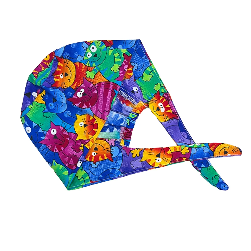 Medical Surgical Hat Adjustable Cotton Cute Cat Cartoon Print Scrub Caps Beauty Salon Nursing Cap Laboratory Pet Shop Work Hats medical scrub hats